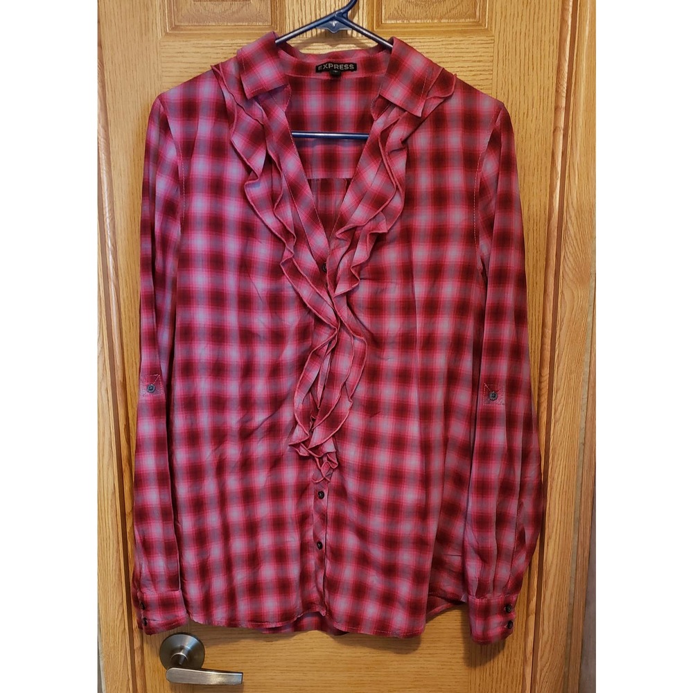 EXPRESS button up shirt blouse with ruffle  L